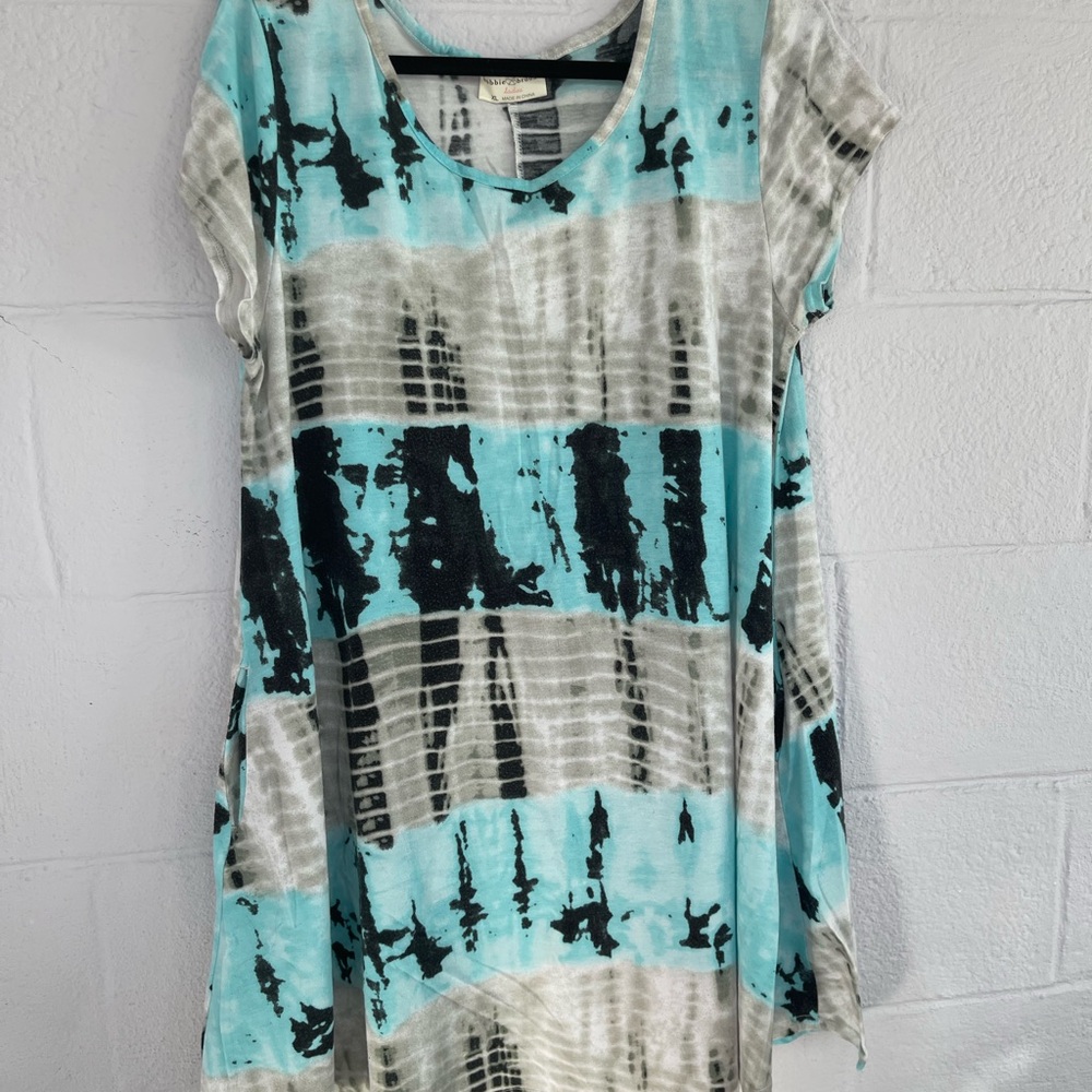 Bobbie Brooks Blue and Gray Tie-Dye Mini Dress